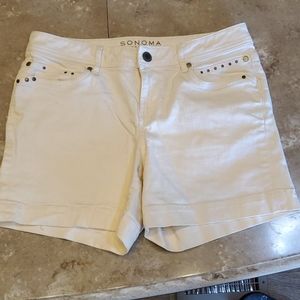 Embellished cream denim shorts